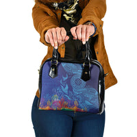 Fijian Tribal Manta Ray Shoulder Handbag Masi Motif with Coral Reef Ocean Vibe LT03 One Size Blue - Polynesian Pride