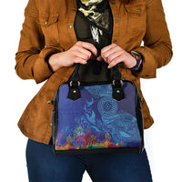 Fijian Tribal Manta Ray Shoulder Handbag Masi Motif with Coral Reef Ocean Vibe LT03 - Polynesian Pride
