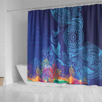 Fijian Tribal Manta Ray Shower Curtain Masi Motif with Coral Reef Ocean Vibe LT03 - Polynesian Pride