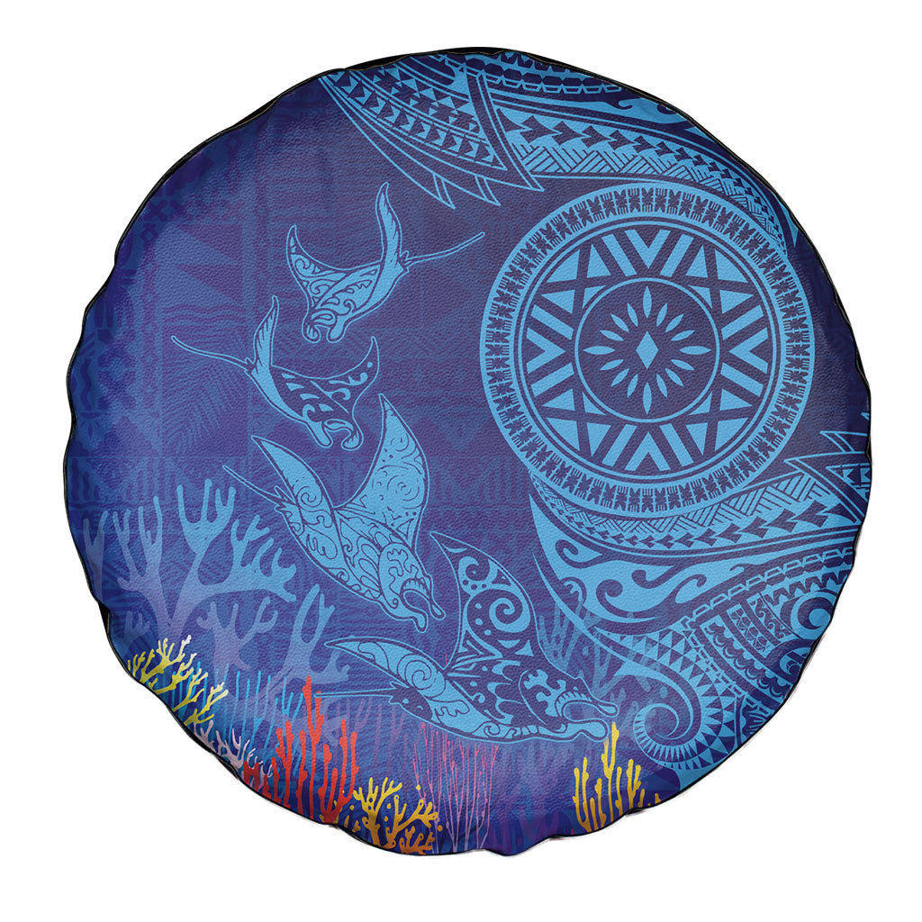 Fijian Tribal Manta Ray Spare Tire Cover Masi Motif with Coral Reef Ocean Vibe LT03 - Polynesian Pride