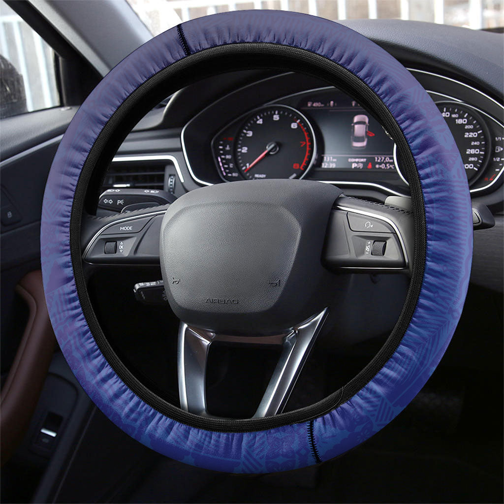 Fijian Tribal Manta Ray Steering Wheel Cover Masi Motif with Coral Reef Ocean Vibe LT03 - Polynesian Pride