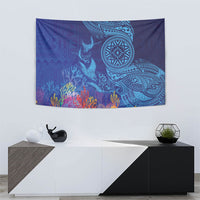 Fijian Tribal Manta Ray Tapestry Masi Motif with Coral Reef Ocean Vibe LT03 - Polynesian Pride