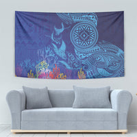 Fijian Tribal Manta Ray Tapestry Masi Motif with Coral Reef Ocean Vibe LT03 - Polynesian Pride