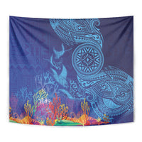 Fijian Tribal Manta Ray Tapestry Masi Motif with Coral Reef Ocean Vibe LT03 - Polynesian Pride