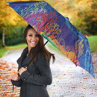 Fijian Tribal Manta Ray Umbrella Masi Motif with Coral Reef Ocean Vibe LT03 - Polynesian Pride