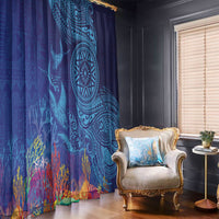 Fijian Tribal Manta Ray Window Curtain Masi Motif with Coral Reef Ocean Vibe LT03 - Polynesian Pride