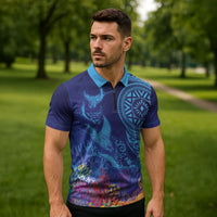 Fijian Tribal Manta Ray Zipper Polo Shirt Masi Motif with Coral Reef Ocean Vibe LT03 - Polynesian Pride