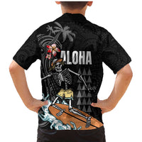 Hawaiian Halloween Skeleton Surfing Family Matching Mermaid Dress and Hawaiian Shirt Polynesian Tribal Tattoo and Hawaiian Pattern LT03 - Polynesian Pride
