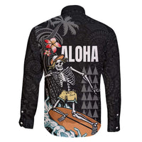 Hawaiian Halloween Skeleton Surfing Family Matching Mermaid Dress and Hawaiian Shirt Polynesian Tribal Tattoo and Hawaiian Pattern LT03 - Polynesian Pride