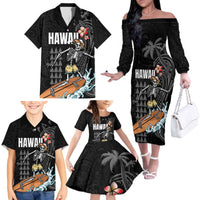 Hawaiian Halloween Skeleton Surfing Family Matching Off The Shoulder Long Sleeve Dress and Hawaiian Shirt Polynesian Tribal Tattoo and Hawaiian Pattern LT03 - Polynesian Pride