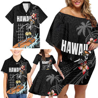 Hawaiian Halloween Skeleton Surfing Family Matching Off Shoulder Short Dress and Hawaiian Shirt Polynesian Tribal Tattoo and Hawaiian Pattern LT03 - Polynesian Pride