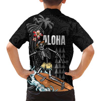 Hawaiian Halloween Skeleton Surfing Family Matching Short Sleeve Bodycon Dress and Hawaiian Shirt Polynesian Tribal Tattoo and Hawaiian Pattern LT03 - Polynesian Pride