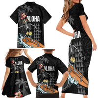 Hawaiian Halloween Skeleton Surfing Family Matching Short Sleeve Bodycon Dress and Hawaiian Shirt Polynesian Tribal Tattoo and Hawaiian Pattern LT03 - Polynesian Pride