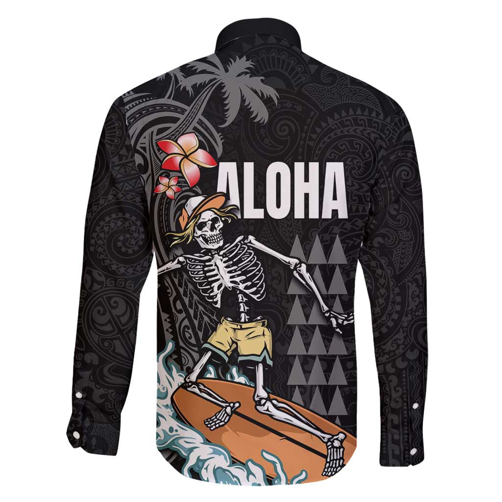 Hawaiian Halloween Skeleton Surfing Family Matching Summer Maxi Dress and Hawaiian Shirt Polynesian Tribal Tattoo and Hawaiian Pattern LT03 - Polynesian Pride