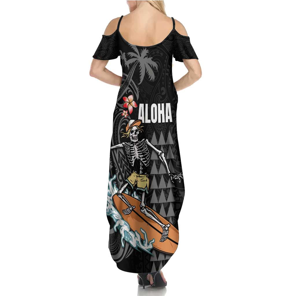 Hawaiian Halloween Skeleton Surfing Family Matching Summer Maxi Dress and Hawaiian Shirt Polynesian Tribal Tattoo and Hawaiian Pattern LT03 - Polynesian Pride