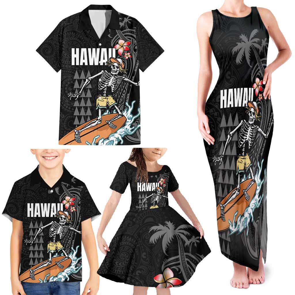 Hawaiian Halloween Skeleton Surfing Family Matching Tank Maxi Dress and Hawaiian Shirt Polynesian Tribal Tattoo and Hawaiian Pattern LT03 - Polynesian Pride
