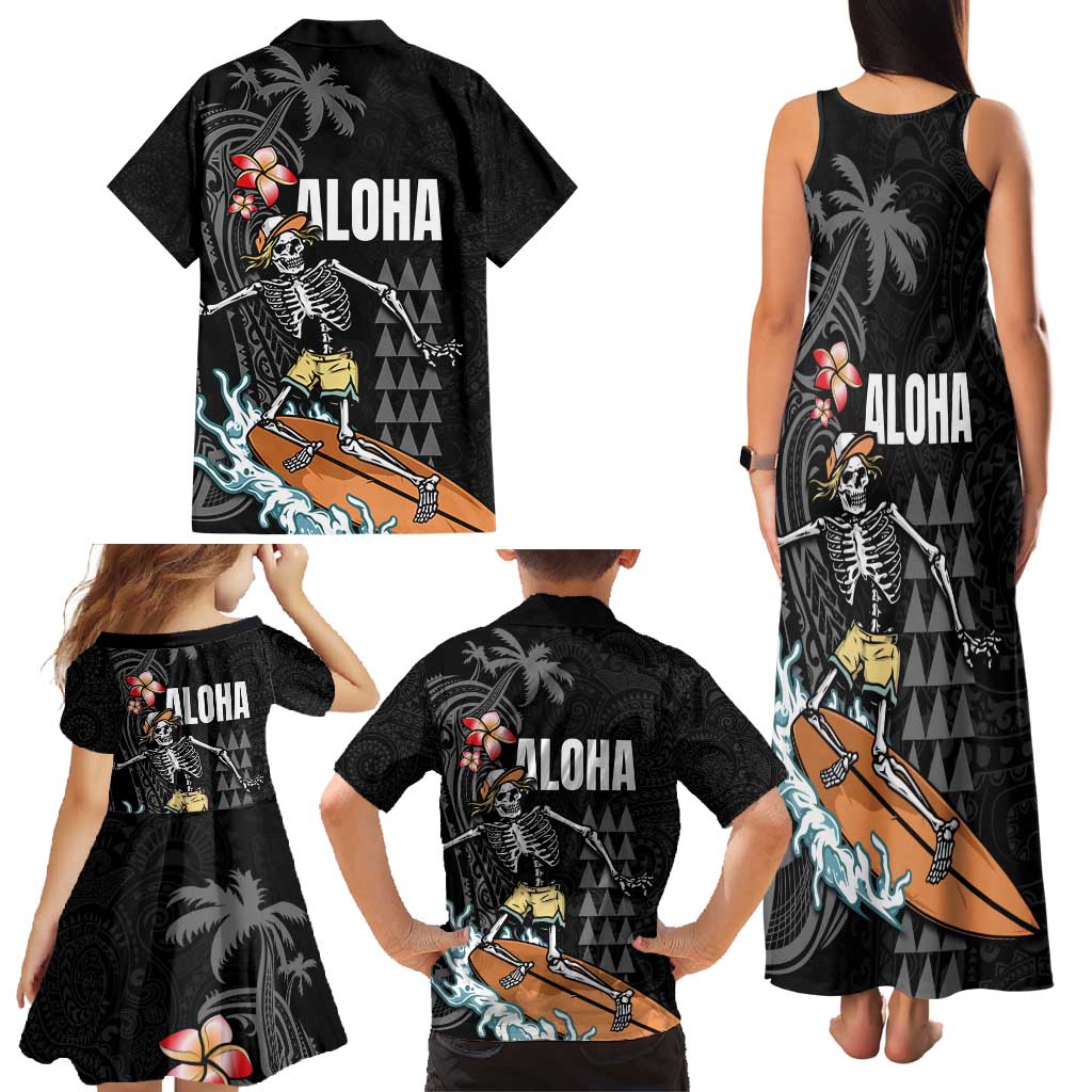 Hawaiian Halloween Skeleton Surfing Family Matching Tank Maxi Dress and Hawaiian Shirt Polynesian Tribal Tattoo and Hawaiian Pattern LT03 - Polynesian Pride