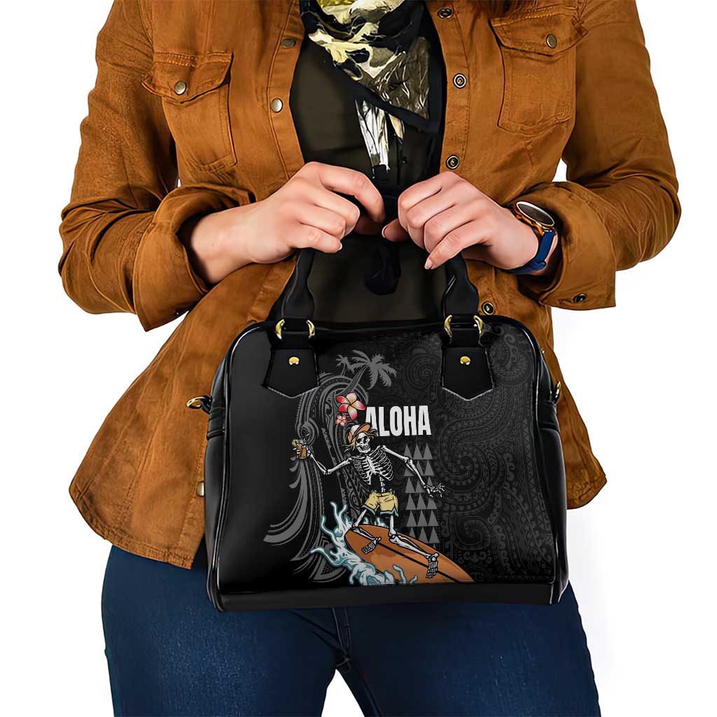Hawaiian Halloween Skeleton Surfing Shoulder Handbag Polynesian Tribal Tattoo and Hawaiian Pattern