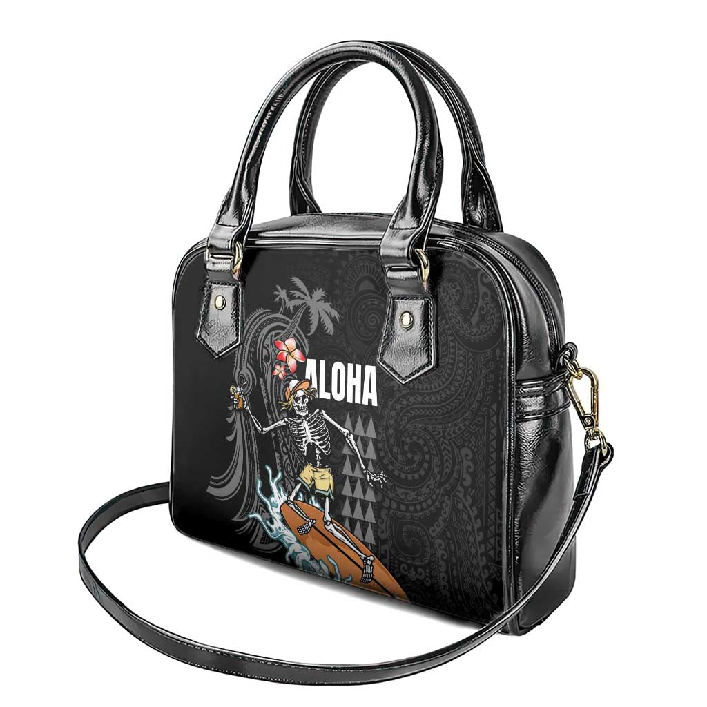 Hawaiian Halloween Skeleton Surfing Shoulder Handbag Polynesian Tribal Tattoo and Hawaiian Pattern