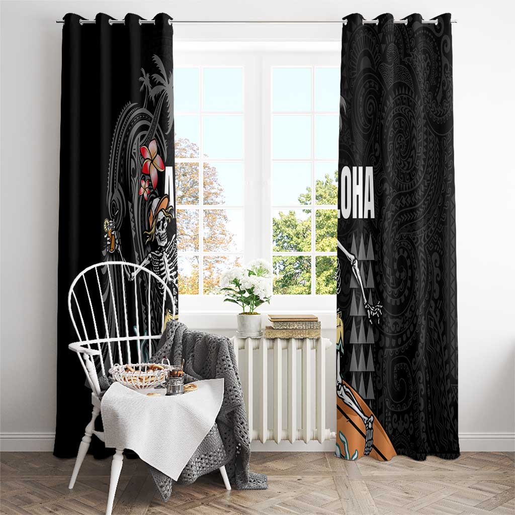 Hawaiian Halloween Skeleton Surfing Window Curtain Polynesian Tribal Tattoo and Hawaiian Pattern