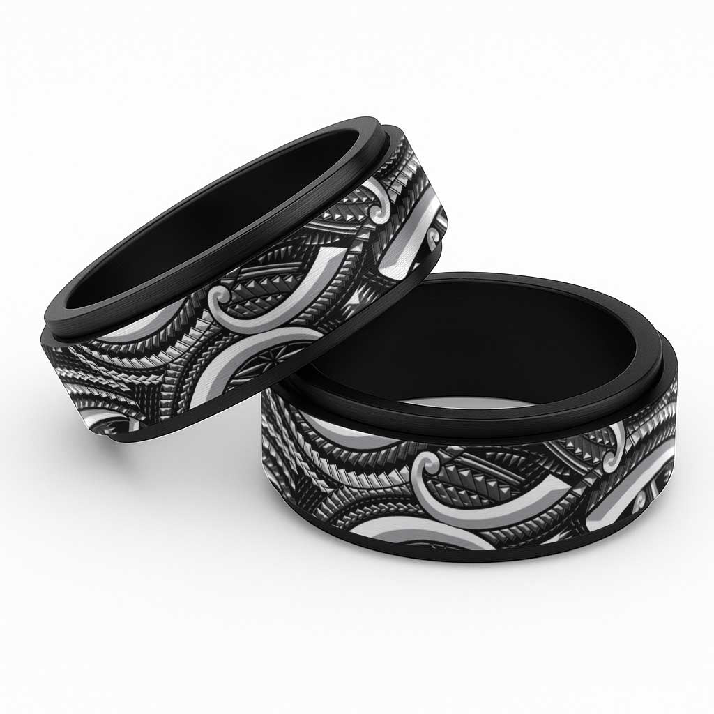 Traditional Samoan Tattoo Art White Color Spinner Ring - Polynesian Pride