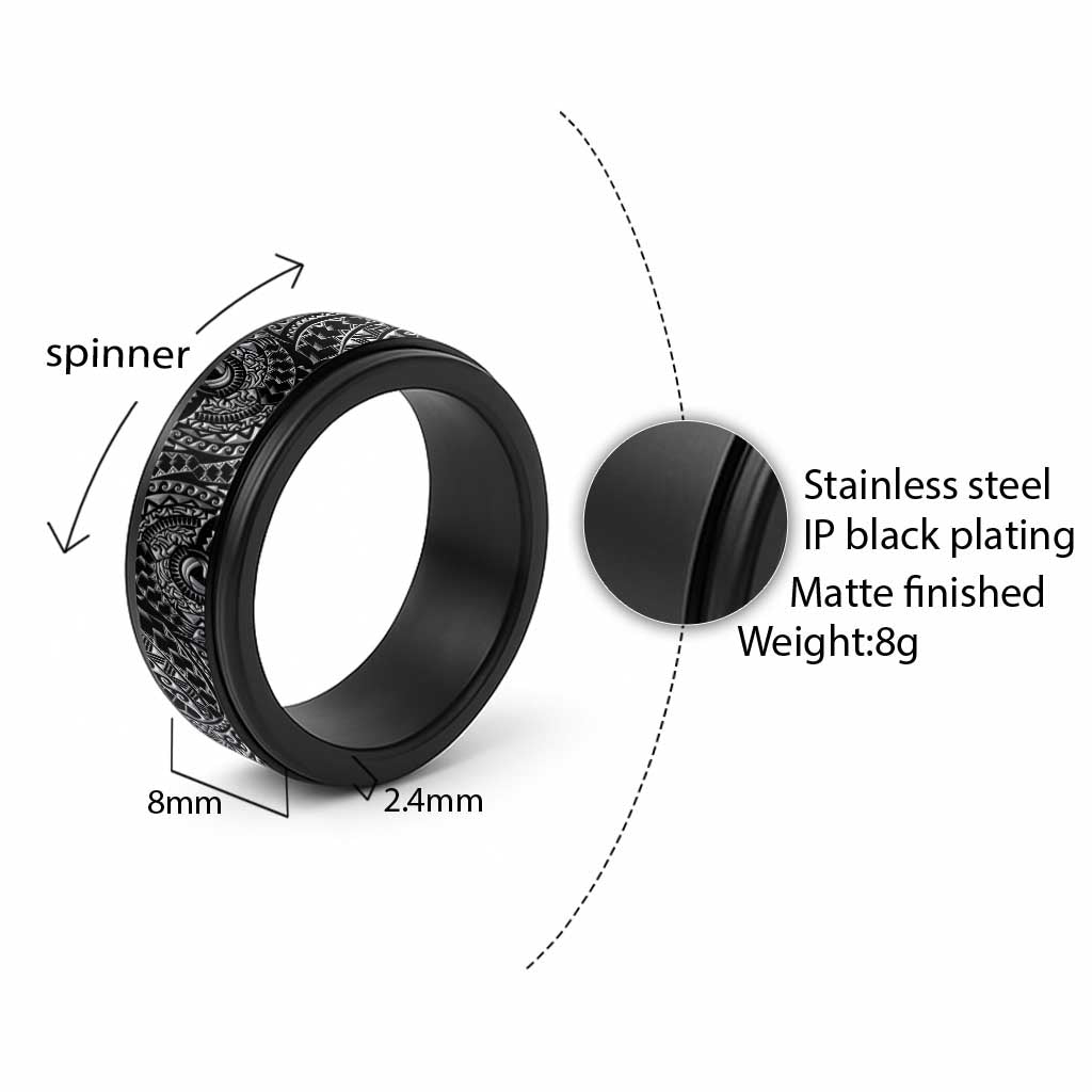 Traditional Polynesian Maori Tattoo Silver Art Spinner Ring - Polynesian Pride