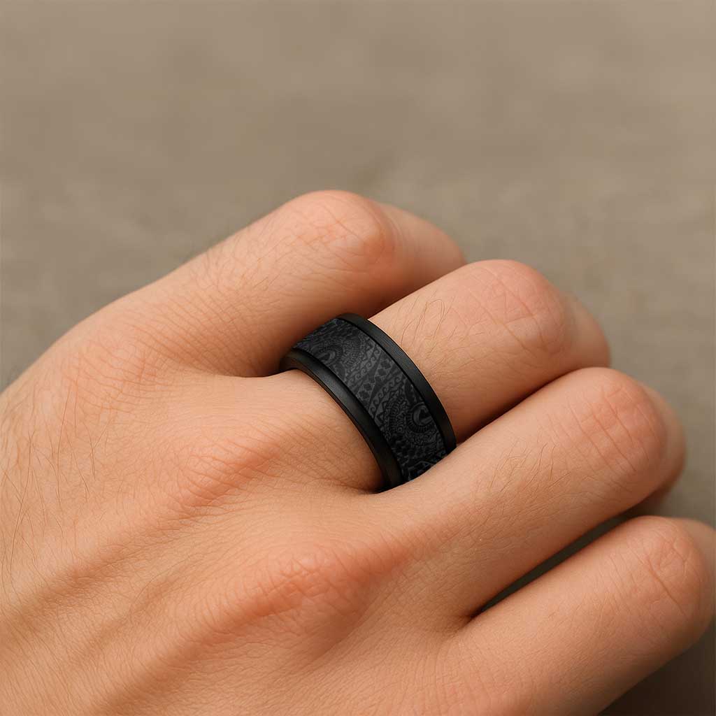 Traditional Polynesian Maori Tattoo Black Color Spinner Ring - Polynesian Pride