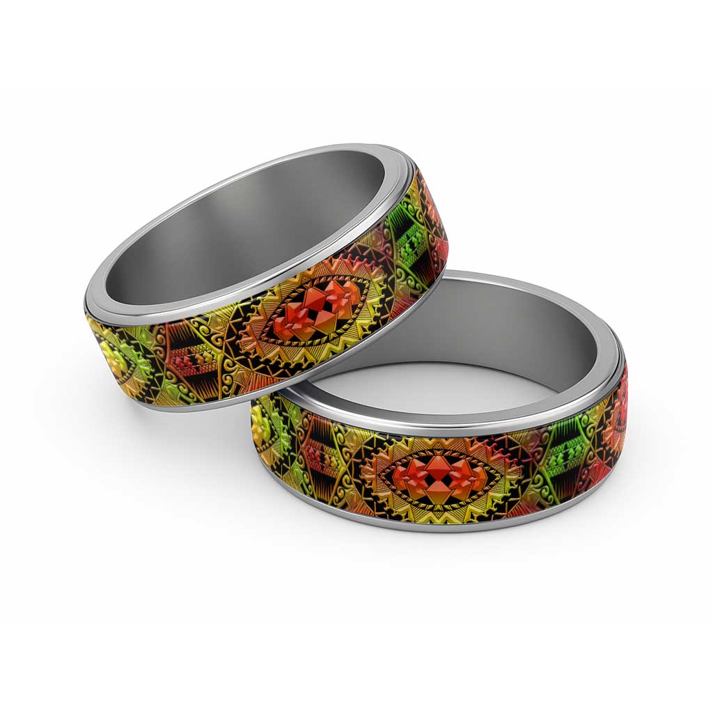 Traditional Samoa Maori Ornament Style Reggae Art Classic Ring LT03 Sliver Red - Polynesian Pride