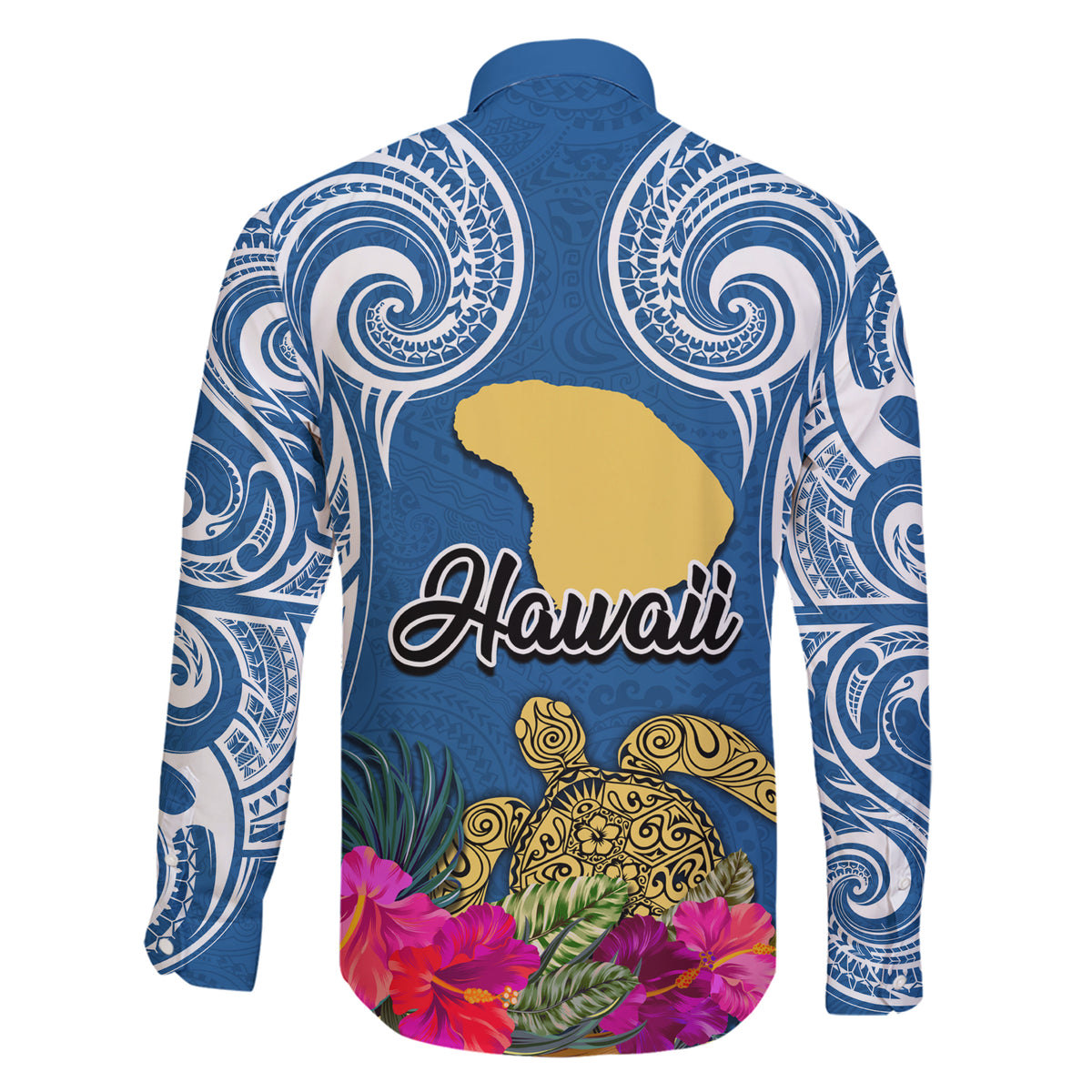 Hawaii Lanai Island Family Matching Off Shoulder Short Dress and Hawaiian Shirt Hibiscus Turle and Map with Polynesian Spiral LT03 - Polynesian Pride