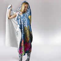 Hawaii Lanai Island Hooded Blanket Hibiscus Turle and Map with Polynesian Spiral LT03 - Polynesian Pride