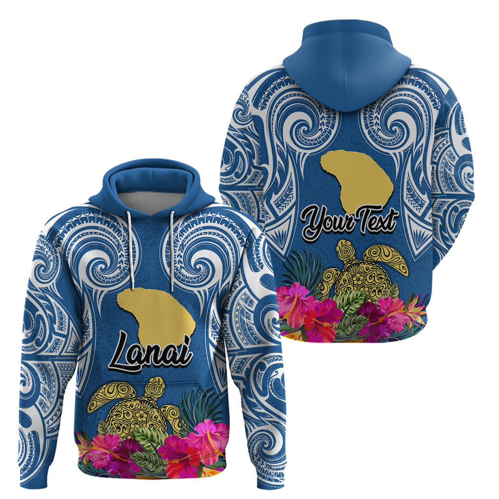 Custom Hawaii Lanai Island Hoodie Hibiscus Turle and Map with Polynesian Spiral LT03 - Polynesian Pride