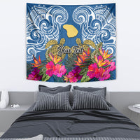 Custom Hawaii Lanai Island Tapestry Hibiscus Turle and Map with Polynesian Spiral LT03 - Polynesian Pride
