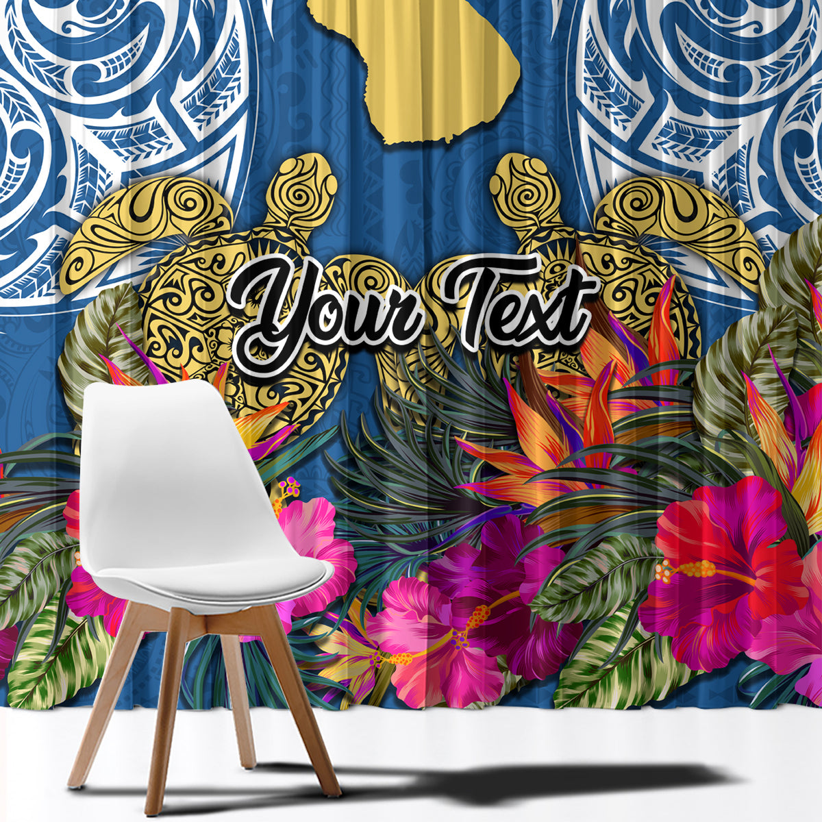 Custom Hawaii Lanai Island Window Curtain Hibiscus Turle and Map with Polynesian Spiral LT03 - Polynesian Pride