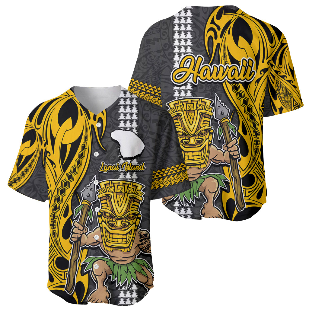Hawaii Lanai Island Baseball Jersey Hawaiian Warrior and Kakau Symbols Abstract Tattoo LT03 - Polynesian Pride