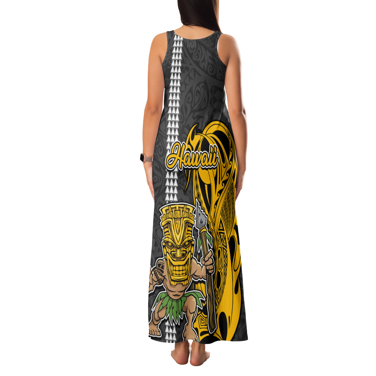 Hawaii Lanai Island Family Matching Tank Maxi Dress and Hawaiian Shirt Hawaiian Warrior and Kakau Symbols Abstract Tattoo LT03 - Polynesian Pride