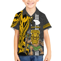 Hawaii Lanai Island Kid Hawaiian Shirt Hawaiian Warrior and Kakau Symbols Abstract Tattoo LT03 Kid Yellow - Polynesian Pride