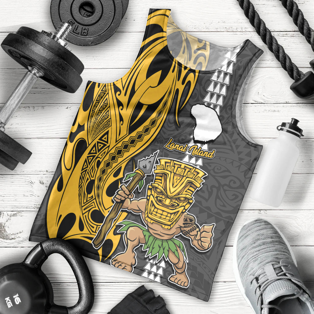 Custom Hawaii Lanai Island Men Tank Top Hawaiian Warrior and Kakau Symbols Abstract Tattoo LT03 Yellow - Polynesian Pride