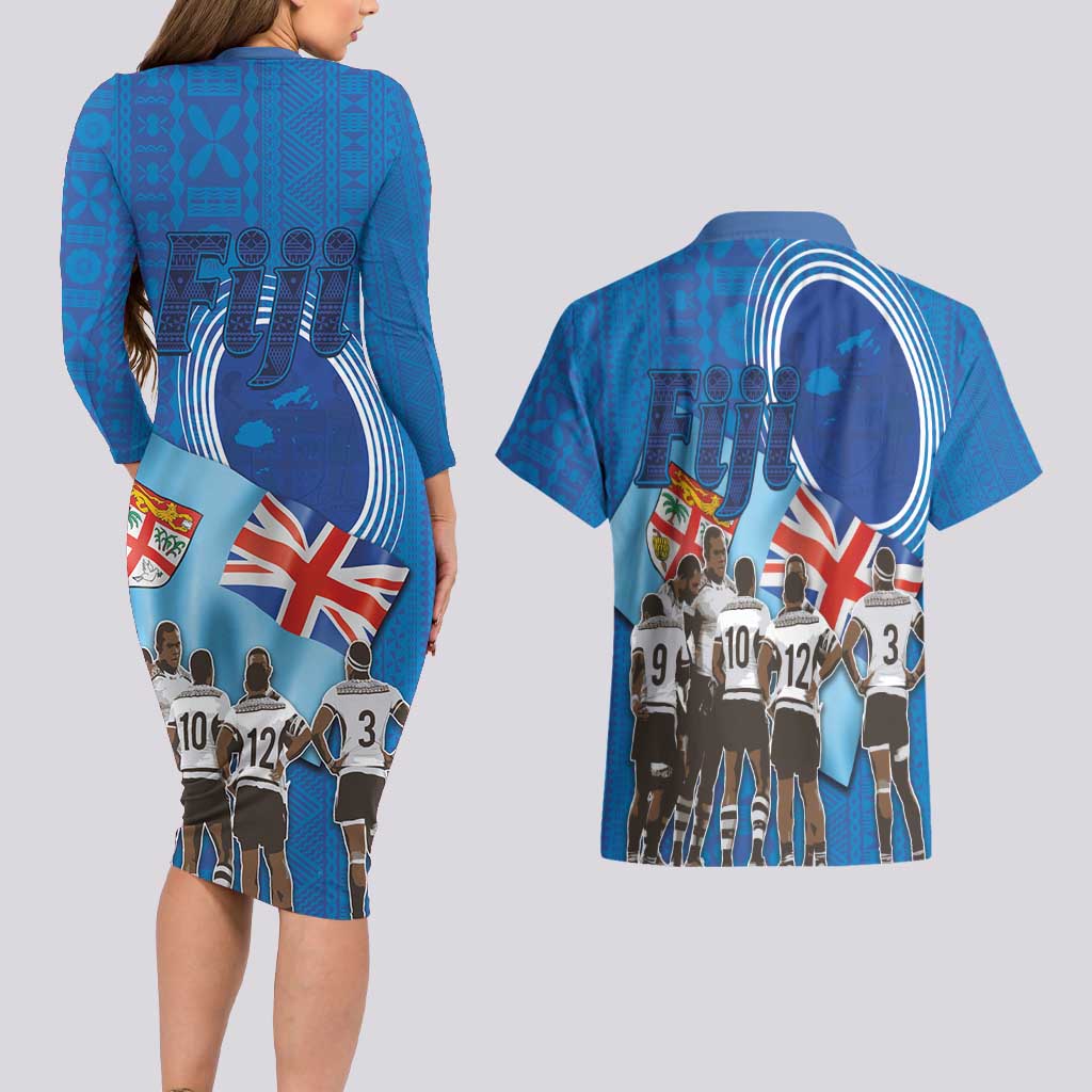 Fiji Rugby Sevens Couples Matching Long Sleeve Bodycon Dress and Hawaiian Shirt Commemorate Gold Medal - Rio de Janeiro 2016 LT03 - Polynesian Pride