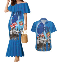 Fiji Rugby Sevens Couples Matching Mermaid Dress and Hawaiian Shirt Commemorate Gold Medal - Rio de Janeiro 2016 LT03 Blue - Polynesian Pride