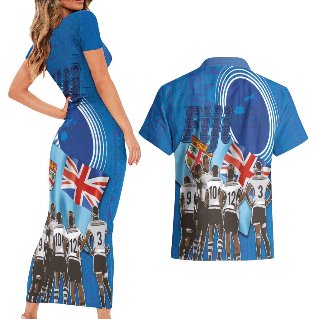 Fiji Rugby Sevens Couples Matching Short Sleeve Bodycon Dress and Hawaiian Shirt Commemorate Gold Medal - Rio de Janeiro 2016 LT03 - Polynesian Pride