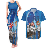 Fiji Rugby Sevens Couples Matching Tank Maxi Dress and Hawaiian Shirt Commemorate Gold Medal - Rio de Janeiro 2016 LT03 Blue - Polynesian Pride