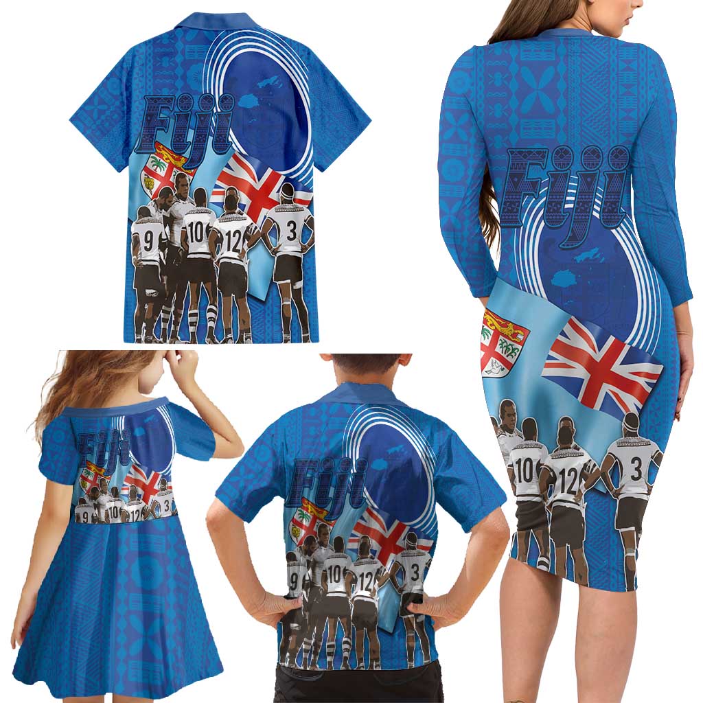 Fiji Rugby Sevens Family Matching Long Sleeve Bodycon Dress and Hawaiian Shirt Commemorate Gold Medal - Rio de Janeiro 2016 LT03 - Polynesian Pride