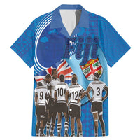 Fiji Rugby Sevens Family Matching Mermaid Dress and Hawaiian Shirt Commemorate Gold Medal - Rio de Janeiro 2016 LT03 Dad's Shirt - Short Sleeve Blue - Polynesian Pride