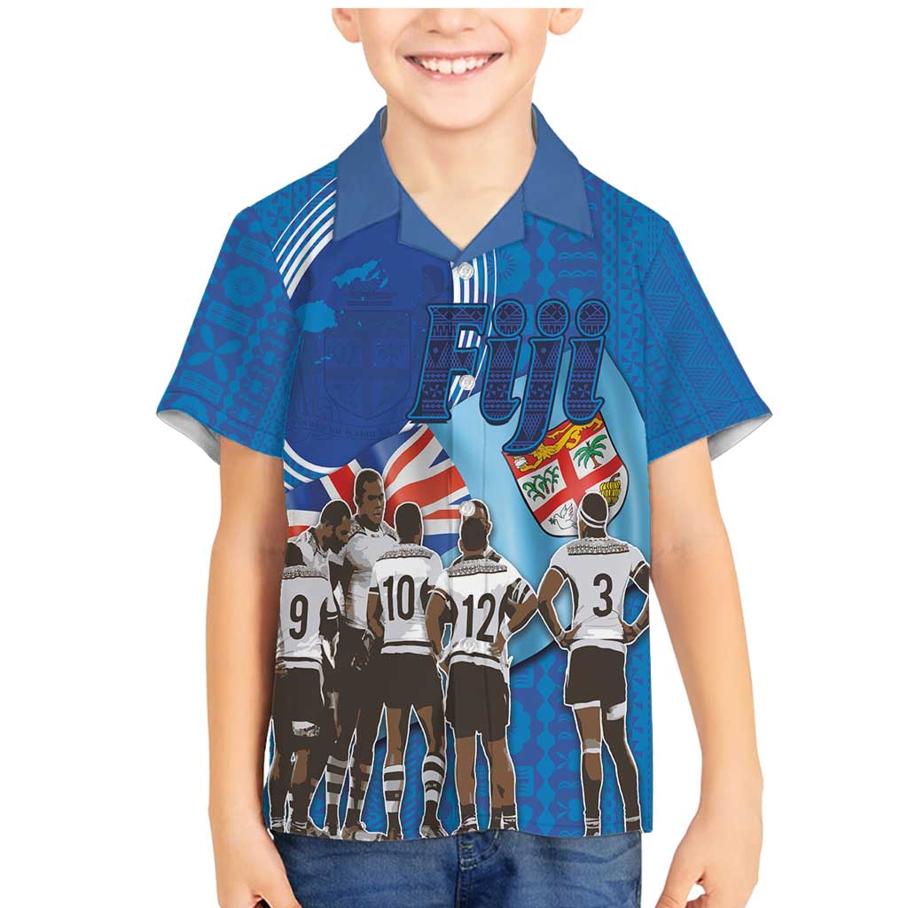 Fiji Rugby Sevens Family Matching Mermaid Dress and Hawaiian Shirt Commemorate Gold Medal - Rio de Janeiro 2016 LT03 Son's Shirt Blue - Polynesian Pride