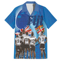 Fiji Rugby Sevens Family Matching Off The Shoulder Long Sleeve Dress and Hawaiian Shirt Commemorate Gold Medal - Rio de Janeiro 2016 LT03 Dad's Shirt - Short Sleeve Blue - Polynesian Pride