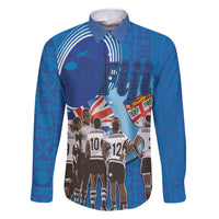 Fiji Rugby Sevens Family Matching Off Shoulder Short Dress and Hawaiian Shirt Commemorate Gold Medal - Rio de Janeiro 2016 LT03 Dad's Shirt - Long Sleeve Blue - Polynesian Pride