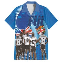Fiji Rugby Sevens Family Matching Puletasi and Hawaiian Shirt Commemorate Gold Medal - Rio de Janeiro 2016 LT03 Dad's Shirt - Short Sleeve Blue - Polynesian Pride