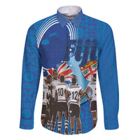 Fiji Rugby Sevens Family Matching Short Sleeve Bodycon Dress and Hawaiian Shirt Commemorate Gold Medal - Rio de Janeiro 2016 LT03 Dad's Shirt - Long Sleeve Blue - Polynesian Pride