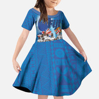Fiji Rugby Sevens Family Matching Tank Maxi Dress and Hawaiian Shirt Commemorate Gold Medal - Rio de Janeiro 2016 LT03 Daughter's Dress Blue - Polynesian Pride