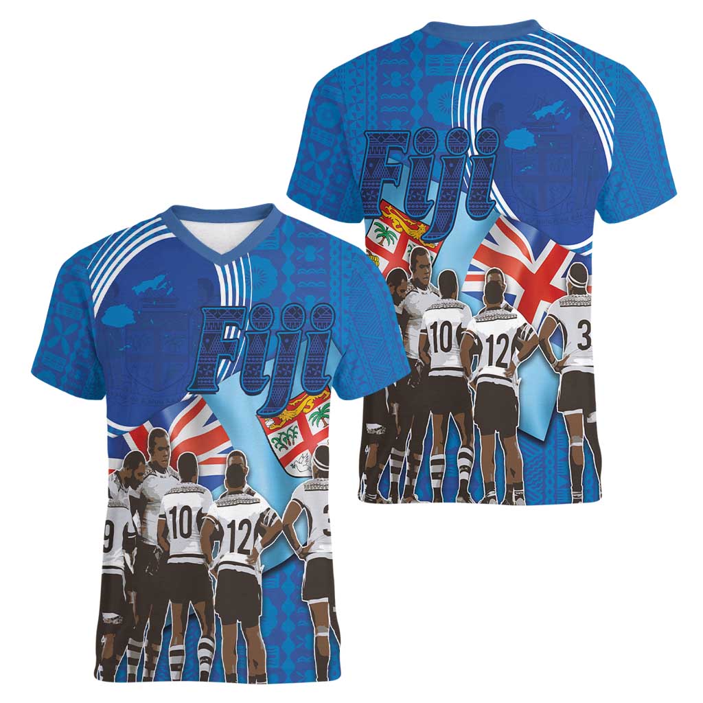 Fiji Rugby Sevens Women V-Neck T-Shirt Commemorate Gold Medal - Rio de Janeiro 2016